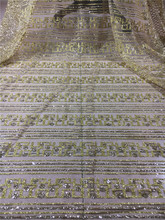 Gold with nice flowers tulle lace with glued glitter fashion H-58 african glitter lace fabric for wedding  5yard/lot 2024 - buy cheap