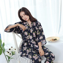 NEW Kimono Pajamas Women's Gauze Thin  Spring Floral Seven Sleeve Suit Home Clothes Womens Pyjamas Sleepwear Female Home Suit 2024 - buy cheap