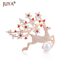 2019 Popular Style Luxury AAA Zircon Crystal Elk Pearl Brooches For Women Brooch Pins broche femme bijoux broche du luxe 2024 - buy cheap