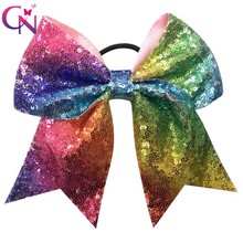 CN 7" Rainbow Sequin Cheer Bows With Elastic Band For Girls Kids Handmade Large Cheerleading Hair Bows Hair Accessories 2024 - купить недорого