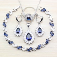 Conjunto de joias com acessórios da moda, conjunto feminino de joias com pulseira de zircônia azul e branca, brincos e colar 2024 - compre barato
