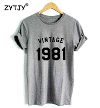 Camiseta estampa vintage 1981 37th aniversário feminina camiseta casual algodão hipster engraçada camiseta para garotas top drop shipping 2024 - compre barato