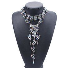 Multicolor Luxury Bridal Maxi Rhinestone Pendant Necklace For Women Big Glass Flower Crystal Wide Collar Choker Wedding Jewelry 2024 - buy cheap