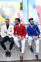 Estilo Casual Colorido Men Suit Para O Casamento 2 Peças (Jaqueta + Calça + Gravata) moda Noivo Masculino Trajes de Baile De Hombre Blazer 264 2024 - compre barato