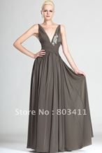 Free Shipping Sexy Strap with Deep V Neck Bust Beaded Chiffon Evening Dress Long 2024 - buy cheap