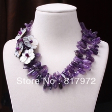Elegant Purple Crystal Handmake Knit inlay Seashell pearls Flower Necklace Woman Fashion Party  &6N0085 2024 - buy cheap