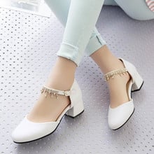 PXELENA Bridal Wedding Sandals Women Shoes Square Med Heel Ankle Strap Crystal Sandals Female Shoes White Beige Pink 2019 Summer 2024 - buy cheap