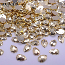 JUNAO-diamantes de imitación en forma de gota para costura, diamantes de imitación en forma de gota, reverso plano, acrílico dorado, piedras de cristal cuentas para coser ropa artesanal, 8x12mm 2024 - compra barato