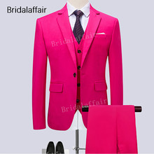 KUSON Mens Suits for Wedding Prom Groom Tuxedos Formal Solid Hot Pink Men Suit 3Pcs Set Male Costumes 2018 (Jacket+Pants+Vest) 2024 - buy cheap