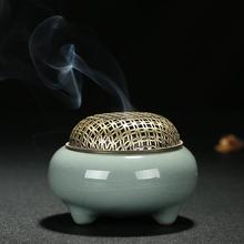 Buddha incense burner ceramic ornaments tea accessories incense with incense road alloy hollow metal cover 2024 - buy cheap
