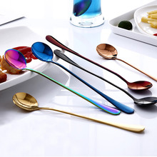 Round head long handle spoon Colorful stainless steel Spoons Flatware Drinking Tools Kitchen Gadget Coffee fruit teaspoon F10 2024 - buy cheap