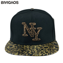 New 2016 Fashion Leopard Leather Snapbacks New York Letters Embroidery Baseball Caps Hip hop Hats Bones Gorras For Men Women 2024 - buy cheap