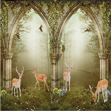 Beibehang 3d wallpapers HD continental personalizado mundo de fantasia fundo de seda arcos verde veados decoração da casa do fundo da parede 2024 - compre barato