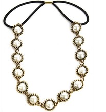 Diadema elástica con cadena de metal para mujer, diadema con perlas Vintage, diadema elástica a la moda, venta al por mayor, 2018 2024 - compra barato