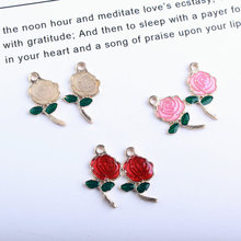 Mini pedido 10 peças 13*20mm esmalte rosa flor amuletos liga diy achados de joias acessórios de ornamento colar de brincos pulseira 2024 - compre barato