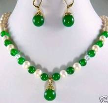 hot sell new - shitou 00501 noblest green stone& pearl necklace pendant earrings set 2024 - buy cheap