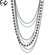 FY New multi-layer color chain long imitation pearl Korean suede long sweater necklace 2024 - buy cheap