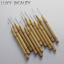 Bamboo Pulling Needle 12pcs Dozen Wooden Handle Hook Loop Threader Micro Rings Applicator For Tubes Beads Cold Fusion Hair 2024 - buy cheap