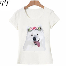2021 novo verão moda feminina manga curta bonito samoyed cachorro camiseta design engraçado senhora topos novidade menina t 2024 - compre barato