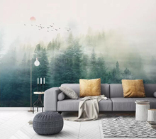 Papel tapiz decorativo, mural de pared de niebla, pino, nube, montaña lejana, pájaro volador 2024 - compra barato