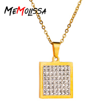 MeMolissa Stainless Steel Little Crystal Rectangle Pendants Necklace Women Choker Jewelry Trendy Necklaces Chain Valentine's Day 2024 - buy cheap