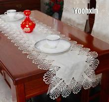 Luxury White Lace Satin Embroidery Table Runner Flag Cloth Cover Nappe Christmas Mantel Tea Tablecloth Placemat Wedding Decor 2024 - buy cheap