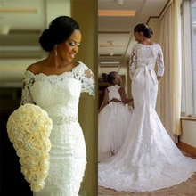 New Lace Mermaid Wedding Dress 2021 Customized Plus Size Pearls Bridal Wedding Gowns Tail Vestido De Noiva 2024 - buy cheap