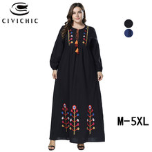CIVI CHIC Plus Size Long Robe Femme Ethnic Floral Embroidery Women Gown Casual Party Vestidos Retro Maxi Dress Large Jurk DRS207 2024 - buy cheap