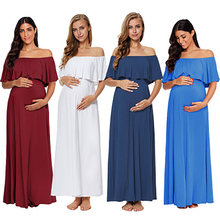 Novo 2019womens babados maternidade vestido longo fora do ombro vestido de maternidade maxi vestido de gravidez mama foto atirar roupas grávidas 2024 - compre barato