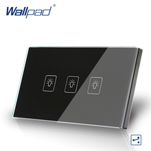 Panel de cristal con interruptor de pared táctil, Panel de 3 entradas, 2 vías, 3 vías, negro, 110V-240V, estándar AU US, 118*72mm, envío gratis 2024 - compra barato