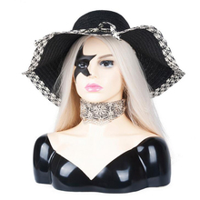 New High-end luxury Female Realistic Mannequin Head PVC Wig Hat Glasses Diamond Necklace Display Mold Stand Black Star 2024 - buy cheap