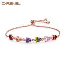 Женский Регулируемый браслет CARSINEL, цветной браслет цвета розового золота с кубическим цирконом, BR0301 2024 - купить недорого