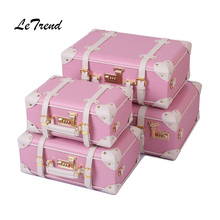 LeTrend Korean Trolley Cute Pink Suitcase Wheels Cosmetic Case Women Vintage Leather Travel Bag Retro Password Box Cabin Luggage 2024 - buy cheap