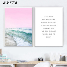 Pink Ocean Waves Wall Art Canvas Painting Sea Coastal Landscape Poster Print Nordic Decoration Picture Scandinavian Home Decor 2024 - buy cheap