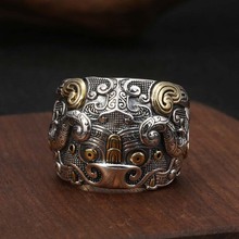 Anel de prata esterlina 925 genuína, gravação de dedos antigos, joias tailandesas com anéis ajustáveis 2024 - compre barato