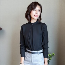 Nova moda 2018 blusa feminina preta com mangas compridas gola redonda camiseta feminina de escritório estilo ol 2024 - compre barato