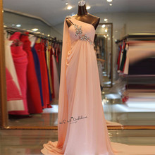 Ballkleider Pink Prom Dresses 2018 Long one Shoulder Chiffon Rhinestones Formal Evening Gown Cheap Wedding Party Dress Formatura 2024 - buy cheap