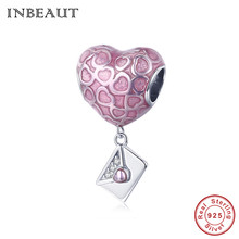 IJNBEAUT Valentine's Day 100% 925 Sterling Silver Pink Micro Heart Enamel Love Letter Pendant Beads Charm fit Brand  Bracelet 2024 - buy cheap