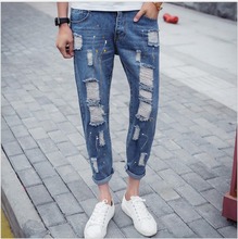 Мужские джинсы с дырками, прямые джинсы с дырками, 28-36 2024 - купить недорого