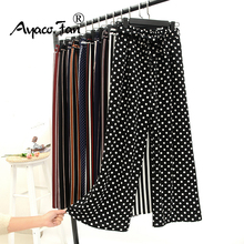 2021 Spring and Summer High Waist Loose Wide Leg Pants Striped Dots Straight Nine Pants Women Wild Casual Pants Lace-up Trousers 2024 - buy cheap