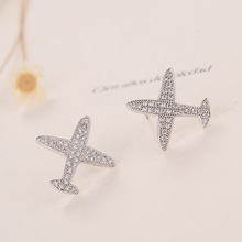 Trendy Aircraft Shine Cubic Zirconia 925 Sterling Silver Ladies Stud Earrings Jewelry Wholesale For Women No Fade Cheap Gift 2024 - compre barato