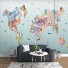 3D Carton Animal World Map Wallpaper Murals for Living Room Bedroom Art Wall Decals Contact Paper Roll 3d Wall Murals Custom 2024 - buy cheap
