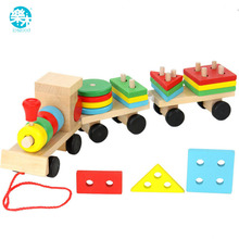 Baby Toys Kids Trailer Wooden Train Vehicle Blocks Geometry/Colour Congnitive Blocks Child Education Birthday/Christmas Gift 2024 - buy cheap