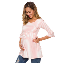 Топы для беременных с оборками Свободная блузка для беременных полосатая футболка Туника 3 четверти Повседневная Одежда для беременных 2024 - купить недорого