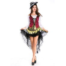 Fantasia pirata feminina traje de festas halloween fantasia uniforme pirata vestido plus size 2024 - compre barato