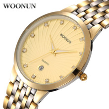 Woonun relógios masculinos dourados luxuosos, relógio masculino caixa fina diamante para homens cavalheiro 2024 - compre barato
