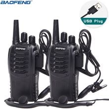 Baofeng-rádio de comunicação 2 peças, walkie-talkie uhf, dois sentidos, 888s, uhf 400-470mhz, 16 canais, portátil, transceptor com fone 2024 - compre barato