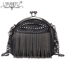 LYKANEFU Punk Style Women Bag PU Leather Handbag with Rivet and Tassel Purse Women's Shoulder Bags Small Cross Body Bag Chain 2024 - buy cheap