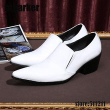 ntparker 6.5cm Heels High New 2017 Handmade White Wedding Shoes Men Busines Leather Dress Shoes White Pointed Toe! EU38-46 2024 - buy cheap