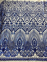 Новое поступление, Королевская Синяя сетчатая кружевная ткань с блестками, химическая кружевная ткань для свадебного платья 2024 - купить недорого